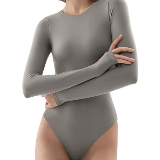 Grey Long Sleeve Seamless Bodysuit