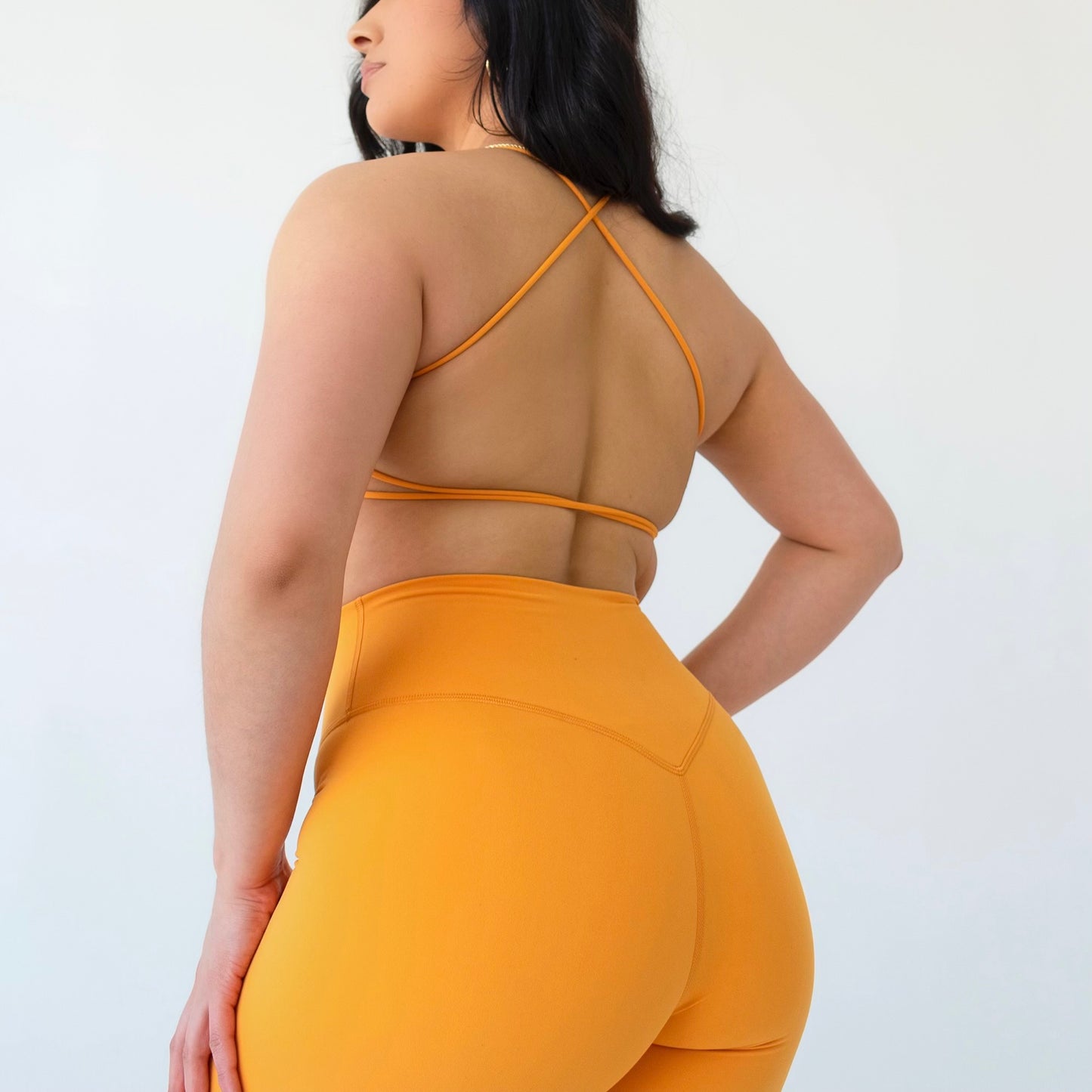 Orange Seamless Thin Strap Backless Top