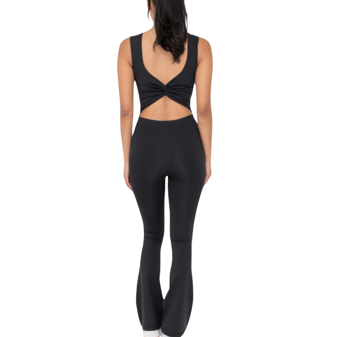 Athleisure Flare Back Twist Jumpsuit