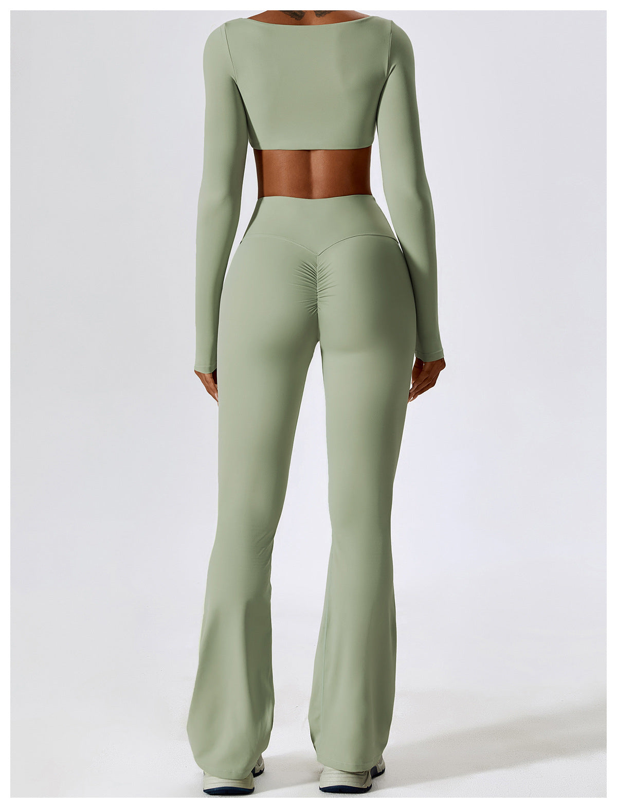 Sage Green Long Sleeve Top and Yoga Pant Athleisure Set