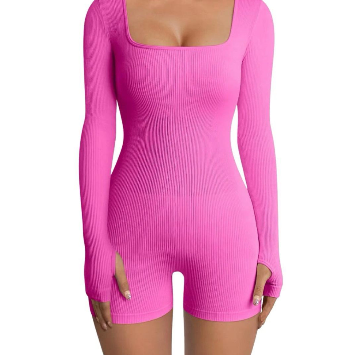 Pink Ribbed Sculpting Romper Shorts