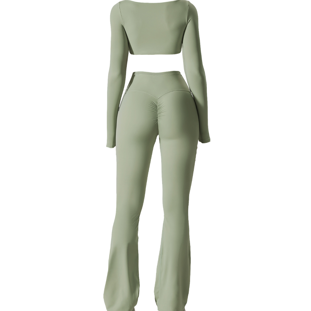 Sage Green Long Sleeve Top and Yoga Pant Athleisure Set