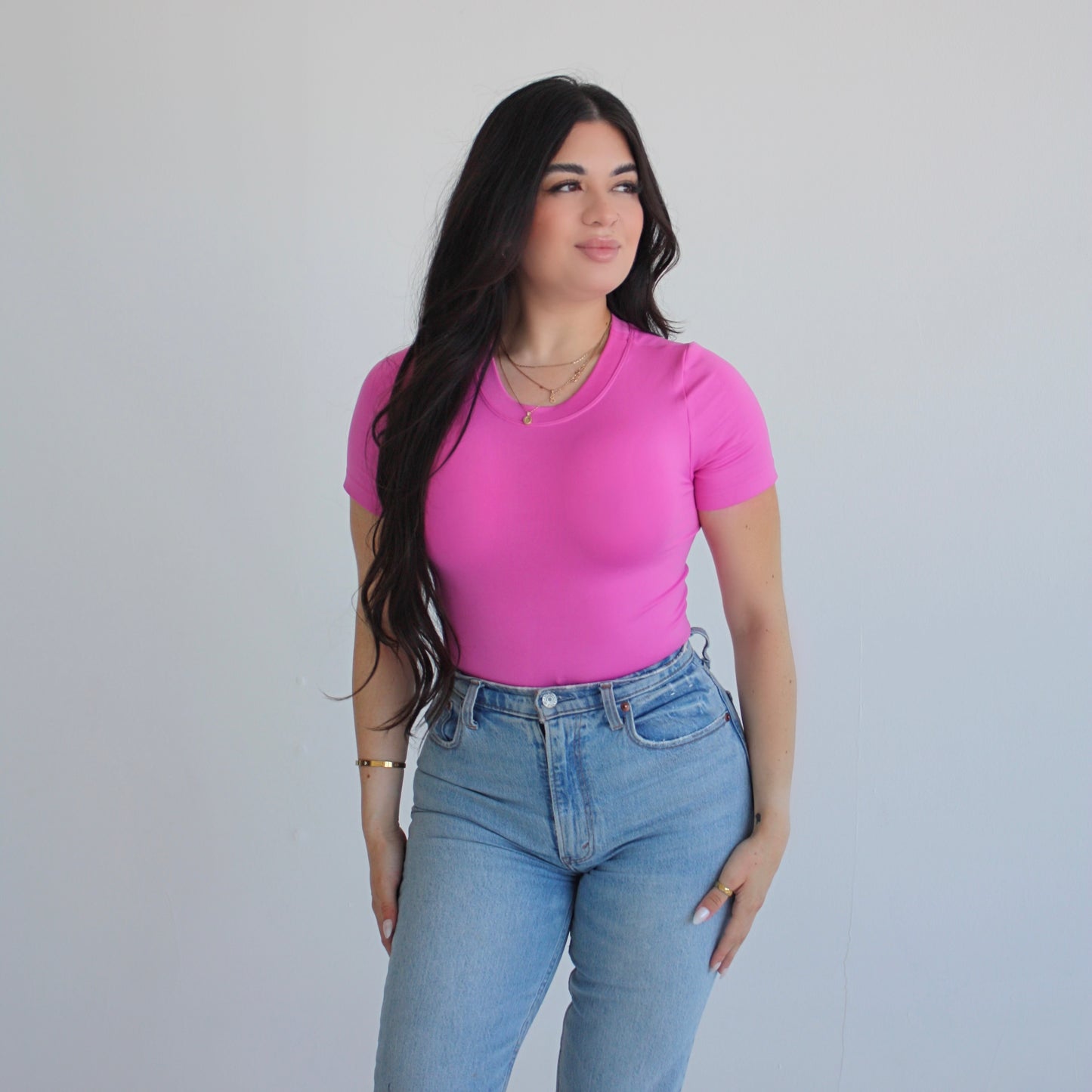 Pink Seamless Short Sleeve Bodysuit