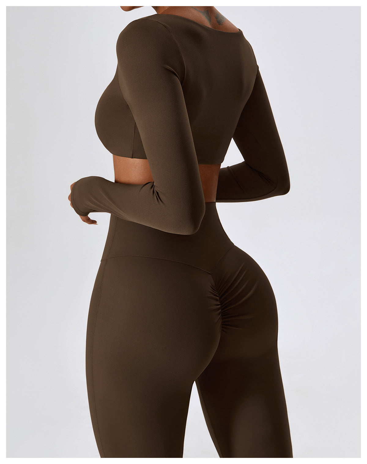 Brown Long Sleeve Top and Yoga Pant Athleisure Set