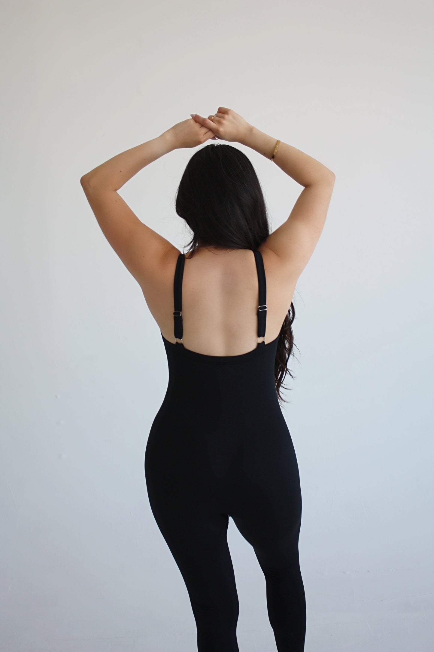 Black Full Length Seamless Micro-Ribbed Jumpsuit