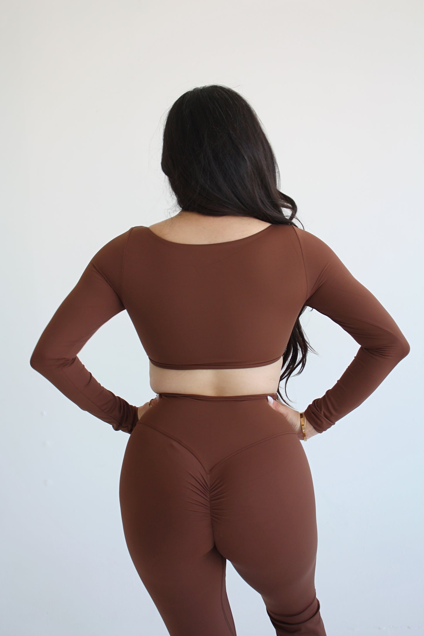 Brown Long Sleeve Top and Yoga Pant Athleisure Set