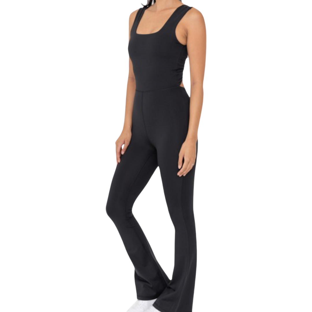 Athleisure Flare Back Twist Jumpsuit