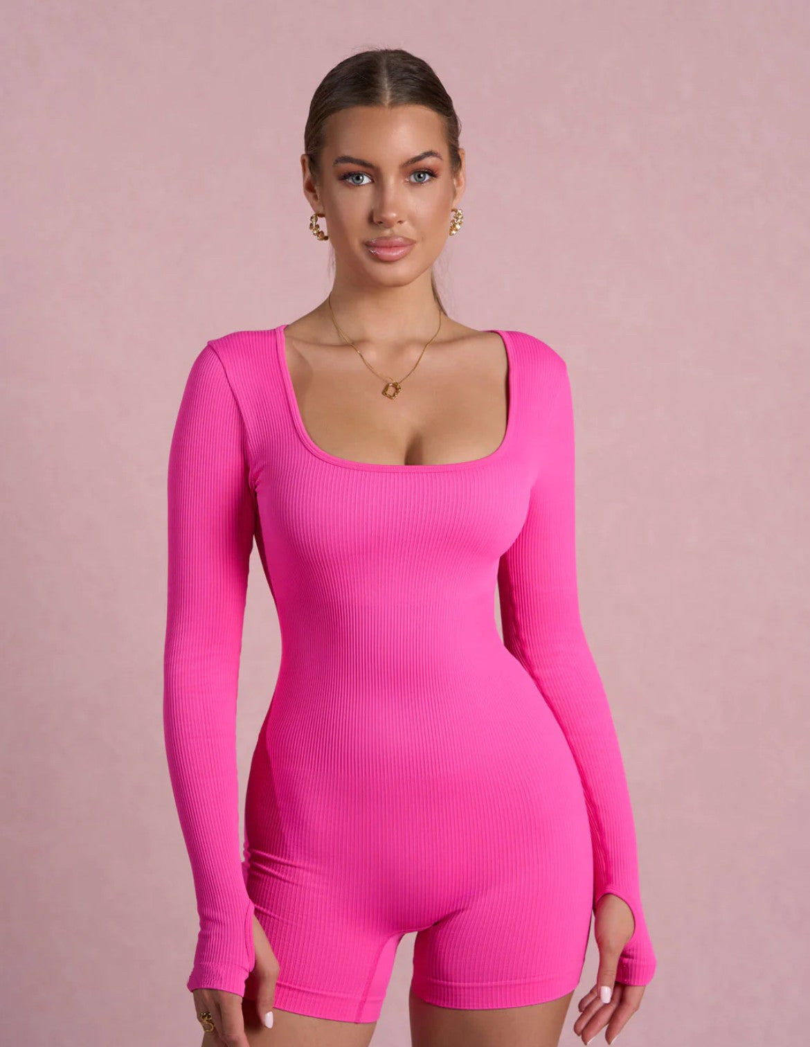 Pink Ribbed Sculpting Romper Shorts Seamlyss Apparel