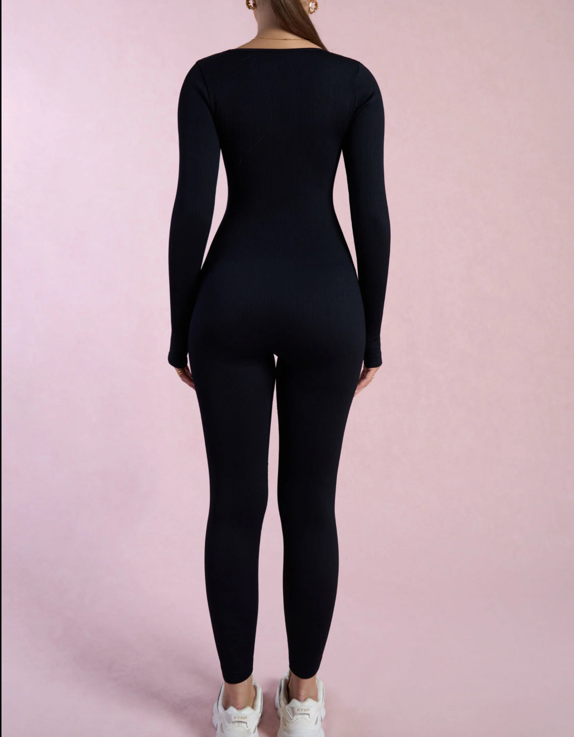 Black Long Sleeve Ribbed Sculpting Jumpsuit