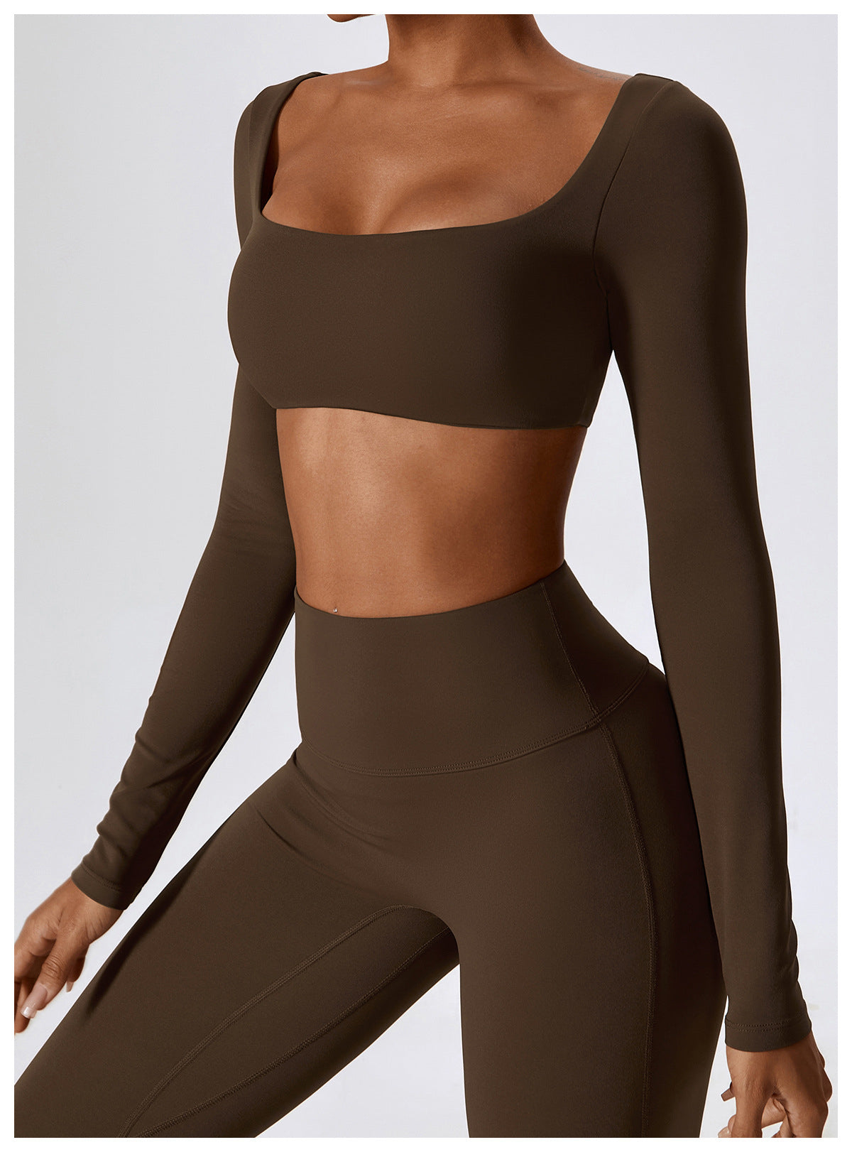 Brown Long Sleeve Top and Yoga Pant Athleisure Set