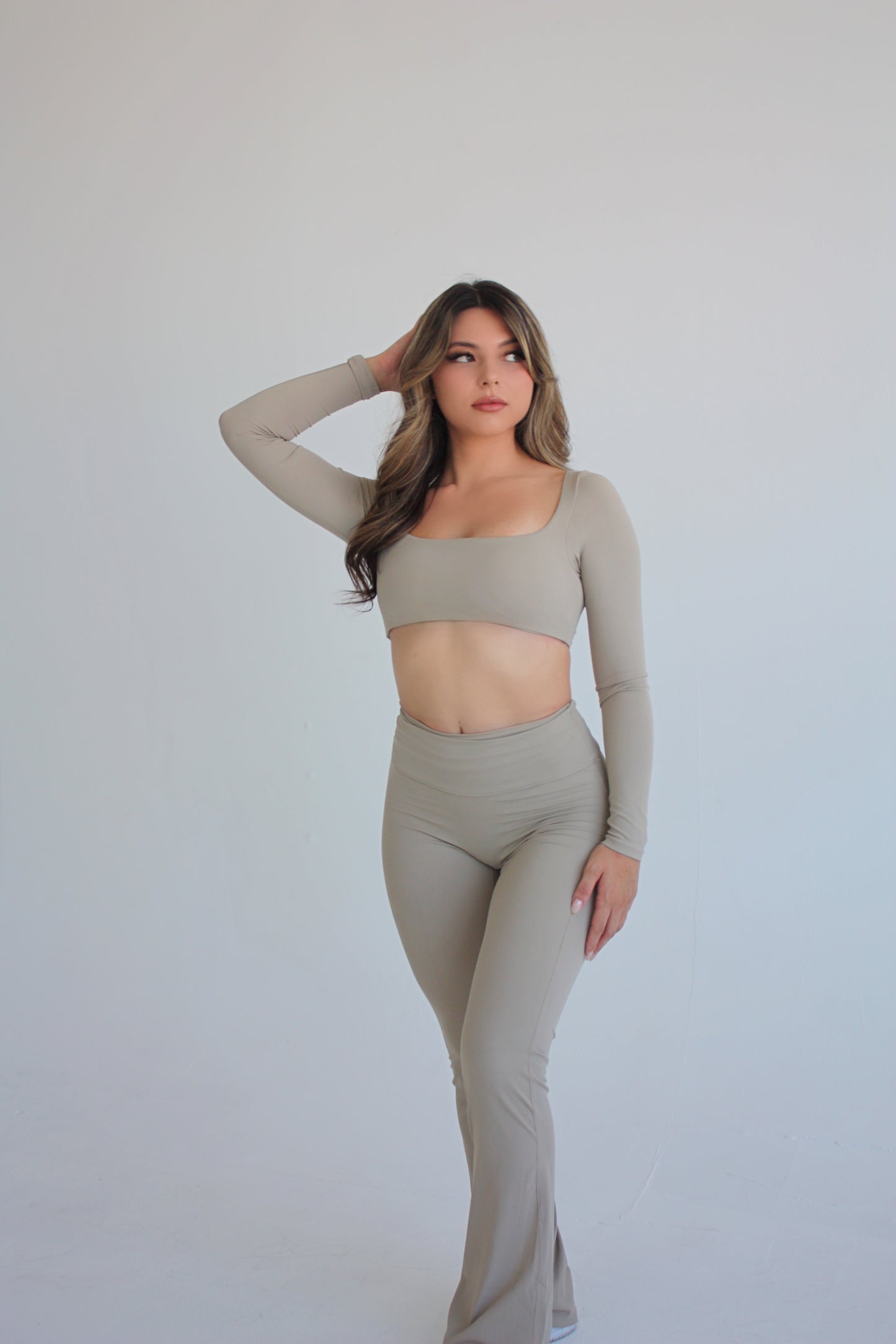 Taupe Long Sleeve Top and Yoga Pant Athleisure Set