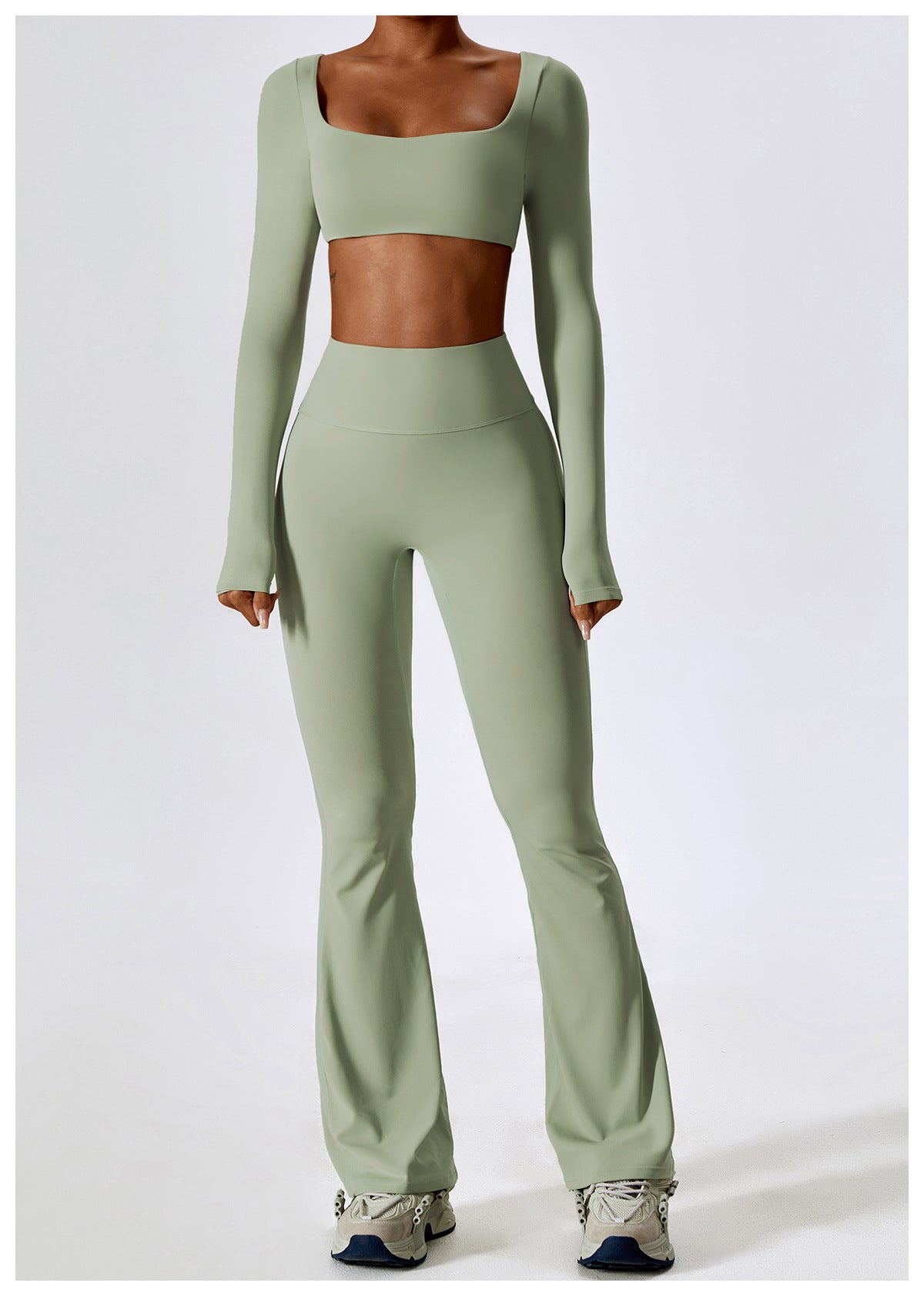 Sage Green Long Sleeve Top and Yoga Pant Athleisure Set