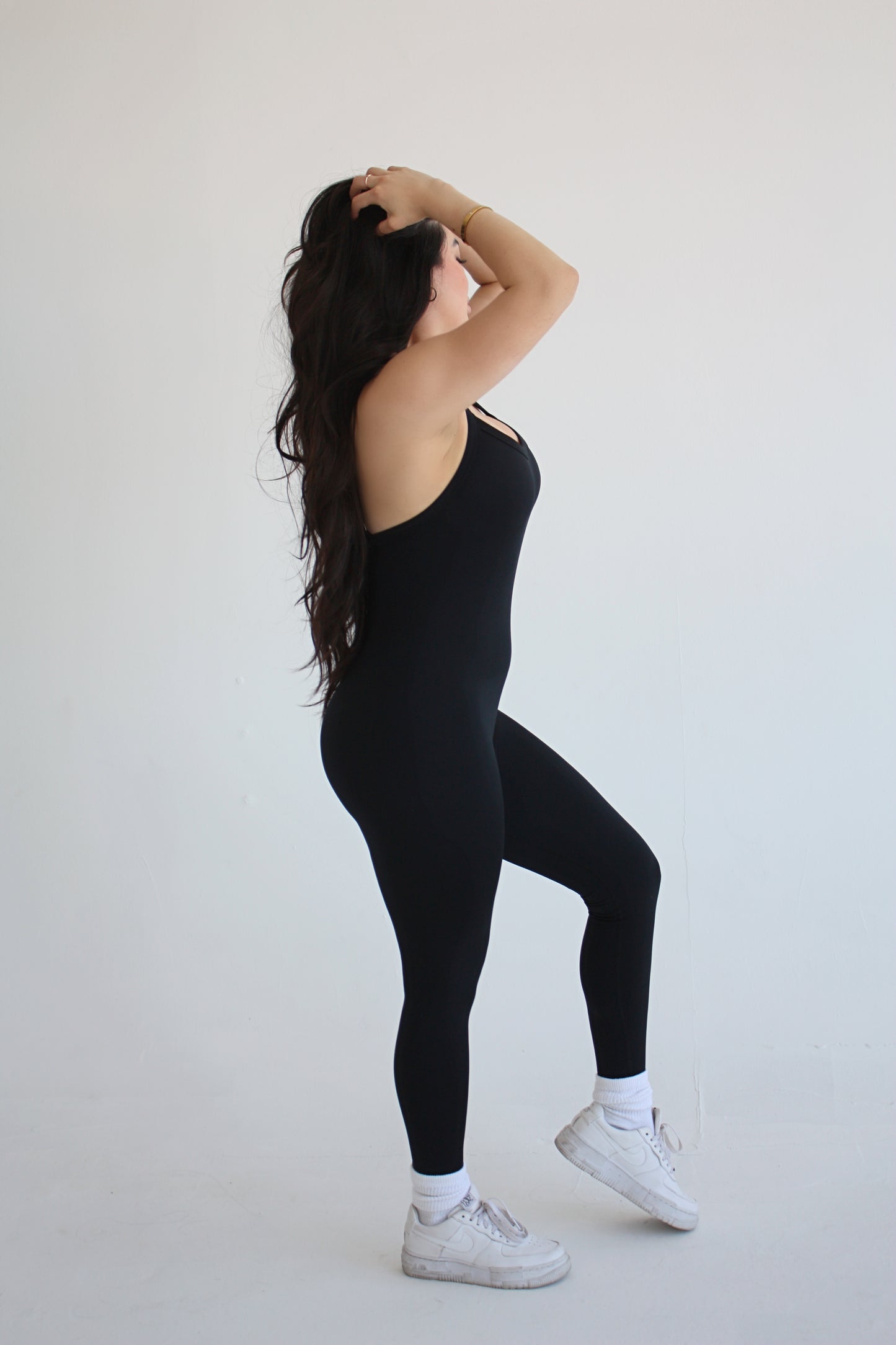 Black Full Length Seamless Micro-Ribbed Jumpsuit