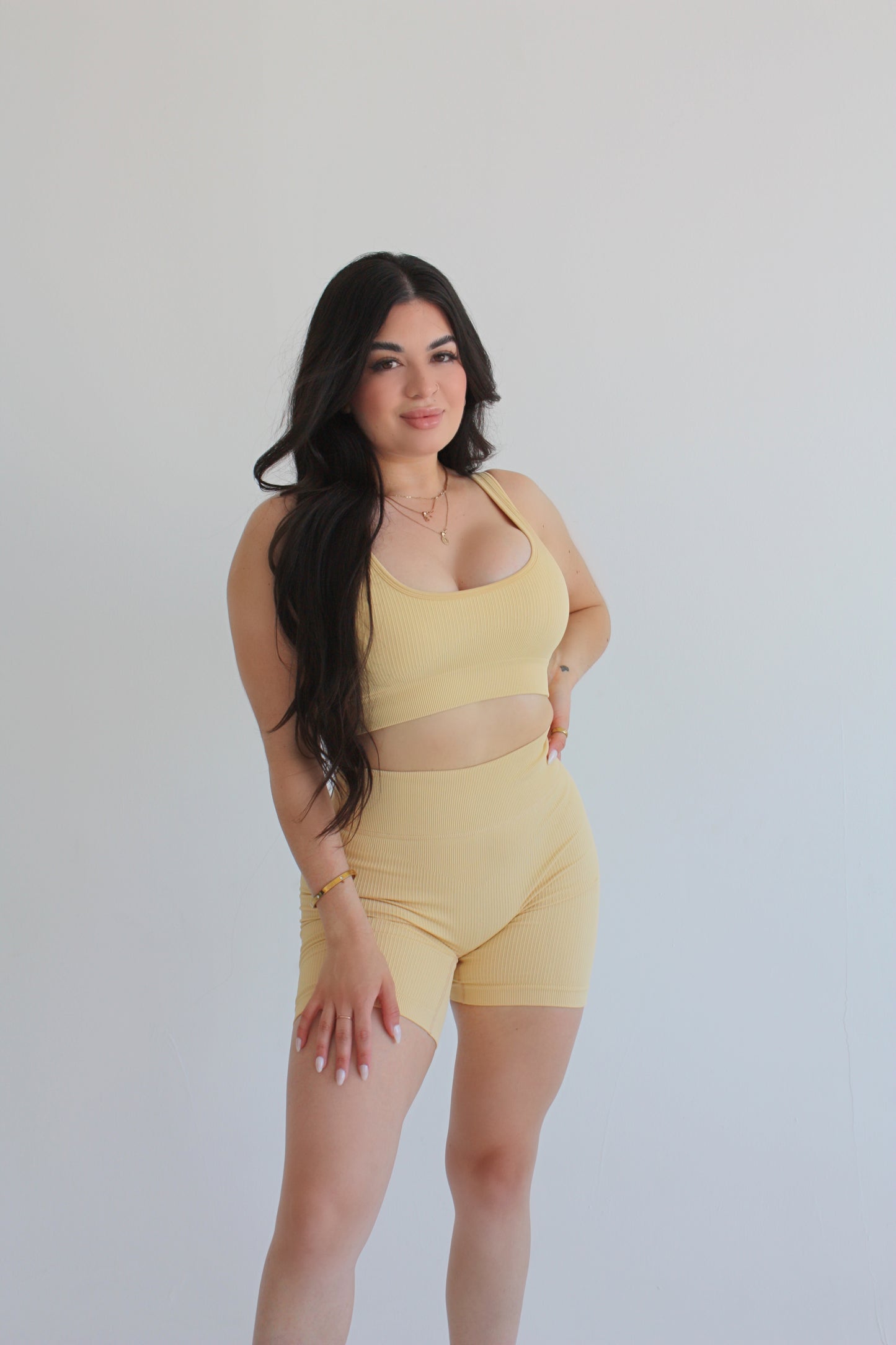 Cream Seamless Ribbed 2 Piece Workout Set