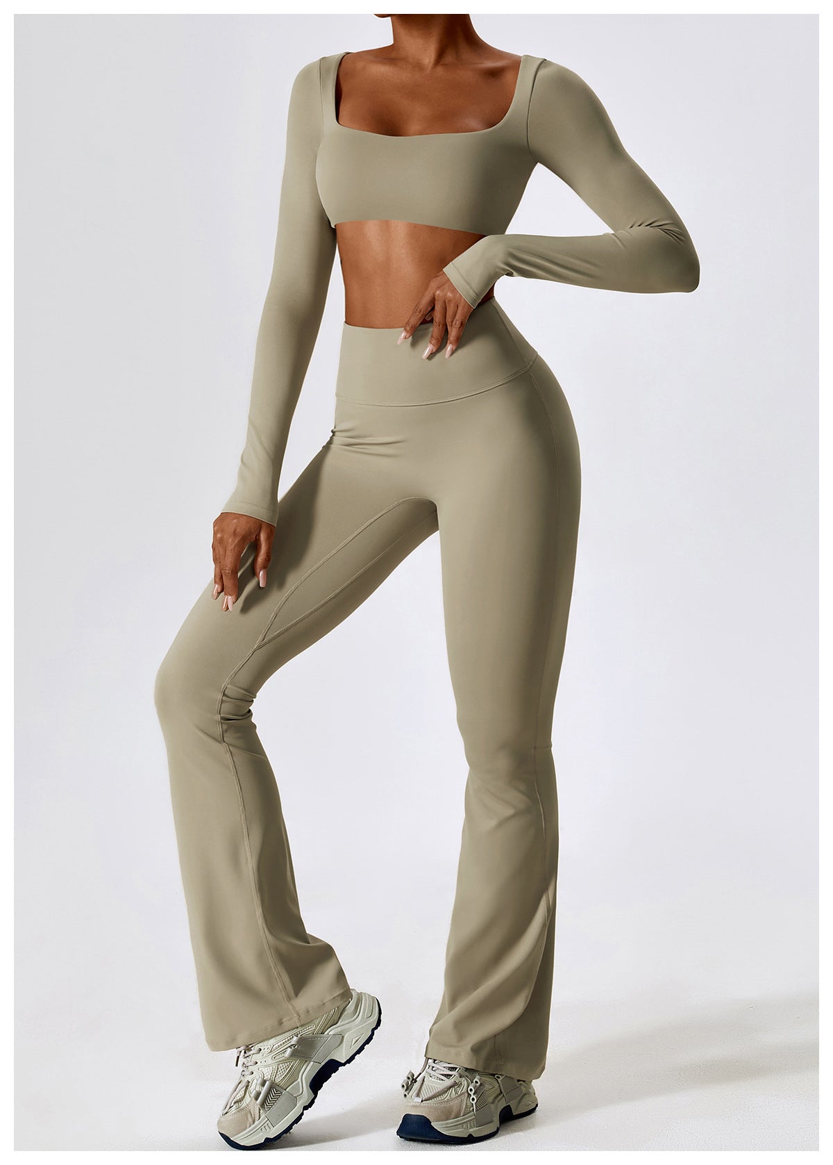 Taupe Long Sleeve Top and Yoga Pant Athleisure Set