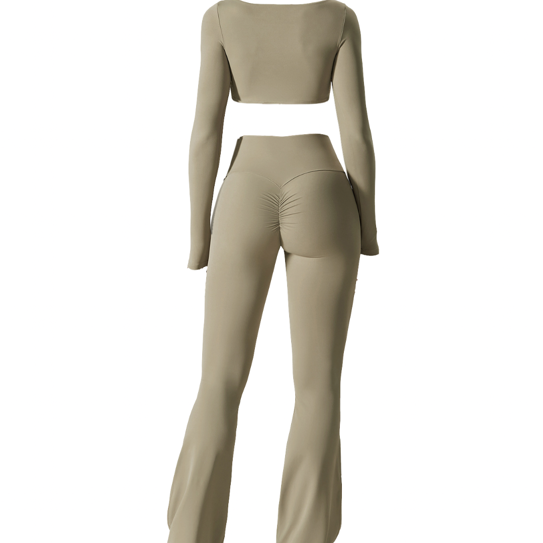 Taupe Long Sleeve Top and Yoga Pant Athleisure Set